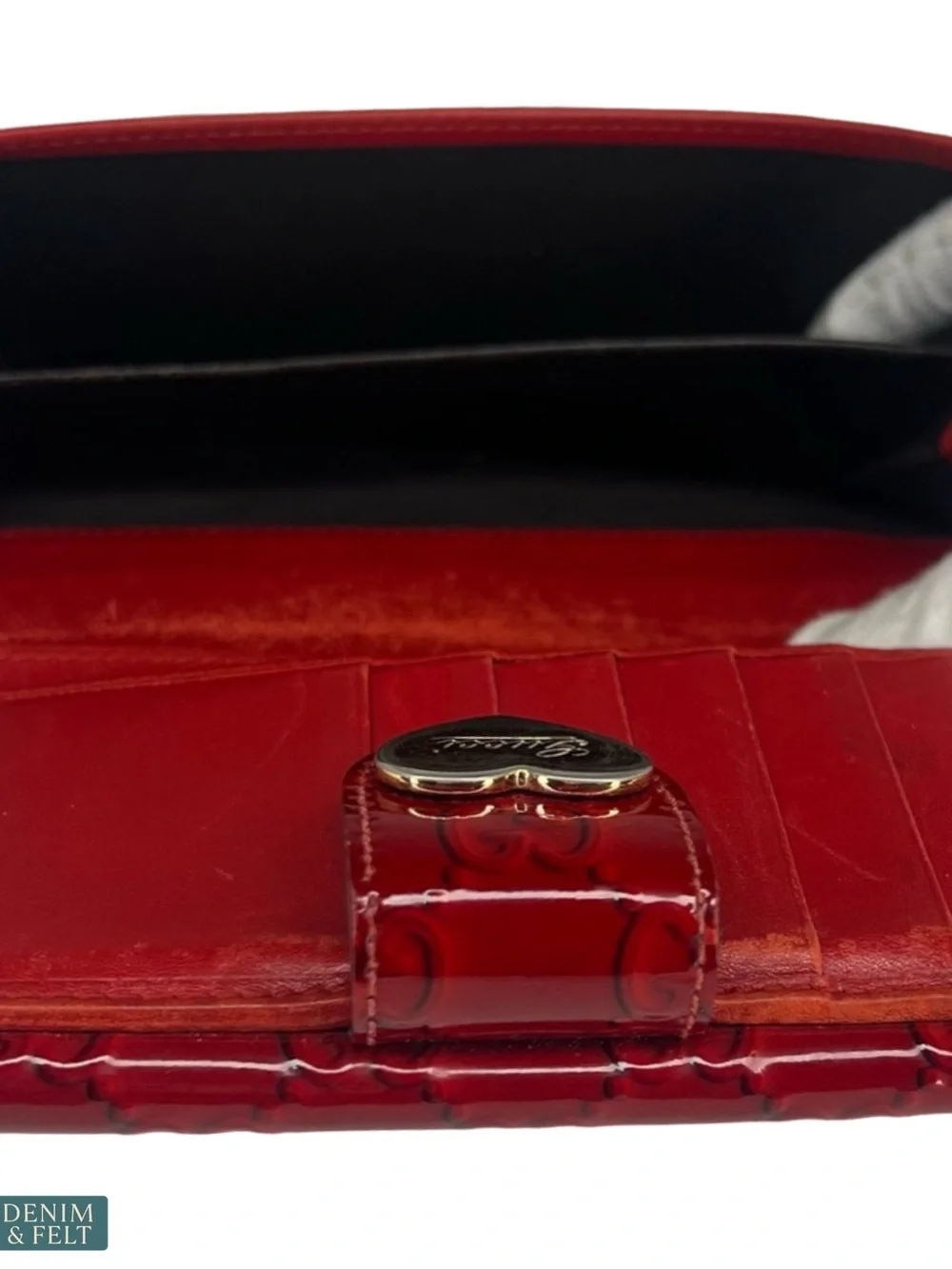 Gucci Red Guccissima Patent Leather Heart Logo Wallet‎ Bifold Vintage - Picture 12 of 13